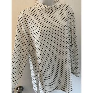 H&M White With Black Tiny Polka Dots Blouse Size M Long Sleeve